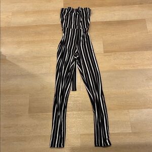 Elegant Black and White Striped Jumpsuit